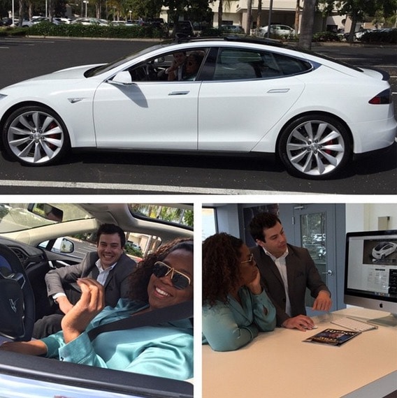 oprah goes green tesla model s