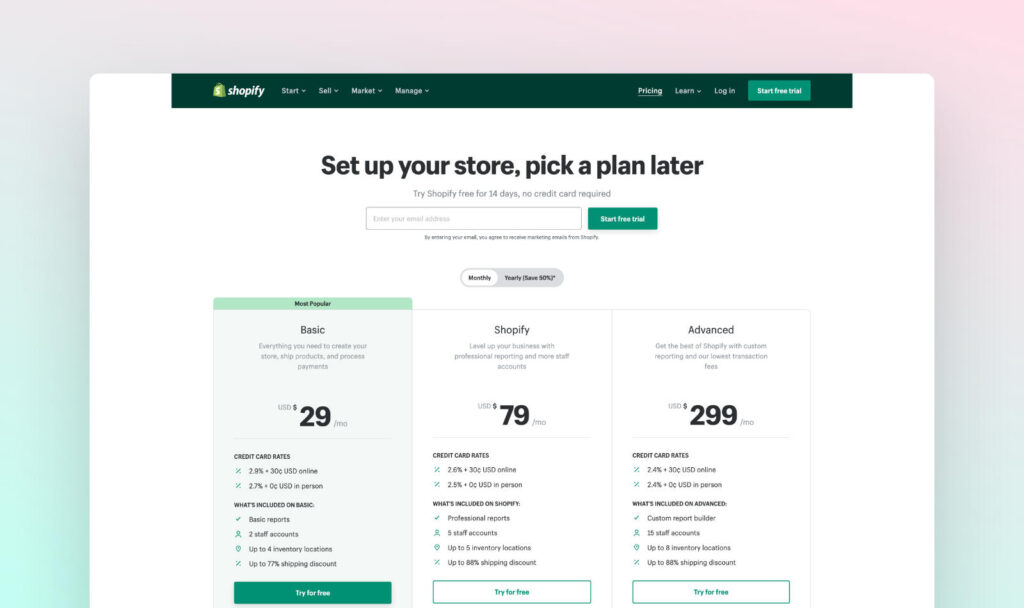 Shopify pricing
