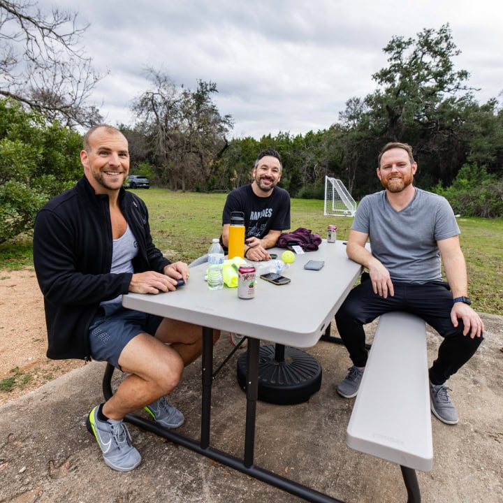 Chatting at a picnic table